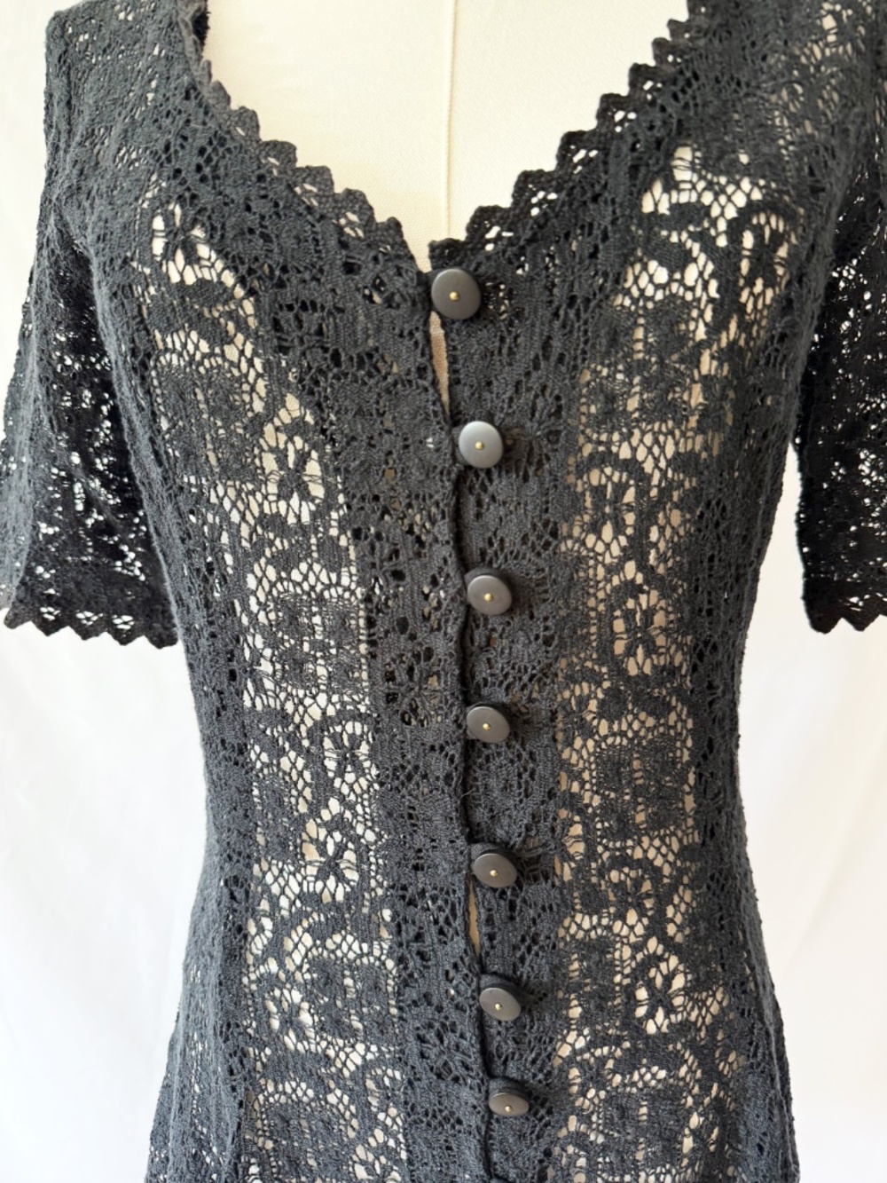 Vintage Betsey Johnson Black Lace Dress M/L - Picture 7 of 9